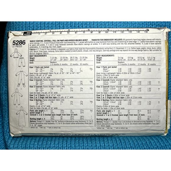 Simplicity pattern 5286 Baby blanket sleeper coverall pants hooded jacket - Picture 3 of 6